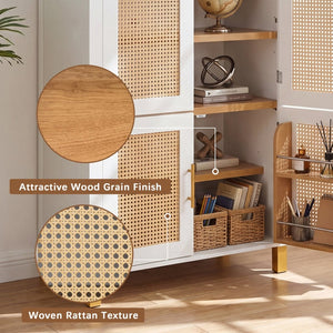 English Elm 71" Tall Rattan Door Farmhouse Cabinet with Adjustable Shelves for Dining Kitchen White W2917P493733