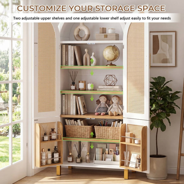 English Elm 71" Tall Rattan Door Farmhouse Cabinet with Adjustable Shelves for Dining Kitchen White W2917P493733