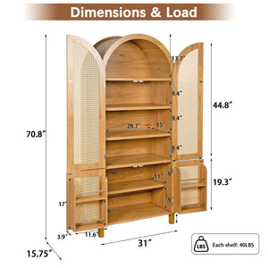 English Elm 71" Tall Rattan Door Farmhouse Cabinet with Adjustable Shelves for Dining Kitchen Oak W2917P493735