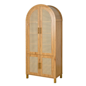 English Elm 71" Tall Rattan Door Farmhouse Cabinet with Adjustable Shelves for Dining Kitchen Oak W2917P493735