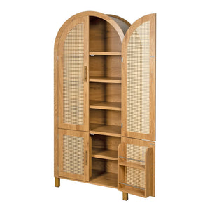 English Elm 71" Tall Rattan Door Farmhouse Cabinet with Adjustable Shelves for Dining Kitchen Oak W2917P493735