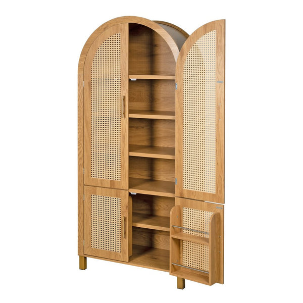 English Elm 71" Tall Rattan Door Farmhouse Cabinet with Adjustable Shelves for Dining Kitchen Oak W2917P493735