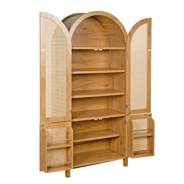 English Elm 71" Tall Rattan Door Farmhouse Cabinet with Adjustable Shelves for Dining Kitchen Oak W2917P493735