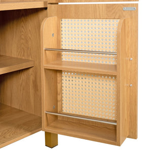 English Elm 71" Tall Rattan Door Farmhouse Cabinet with Adjustable Shelves for Dining Kitchen Oak W2917P493735