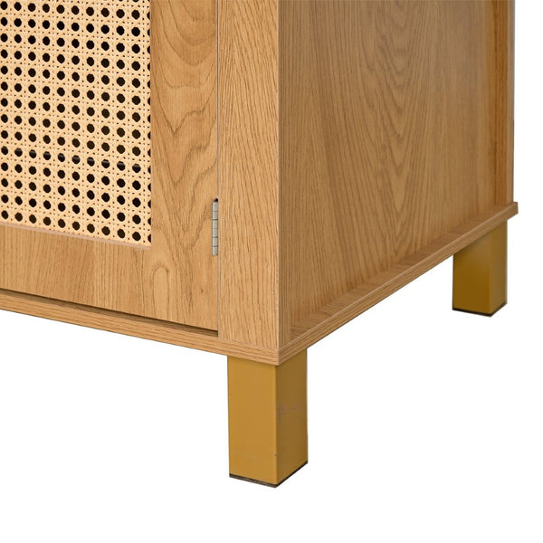 English Elm 71" Tall Rattan Door Farmhouse Cabinet with Adjustable Shelves for Dining Kitchen Oak W2917P493735