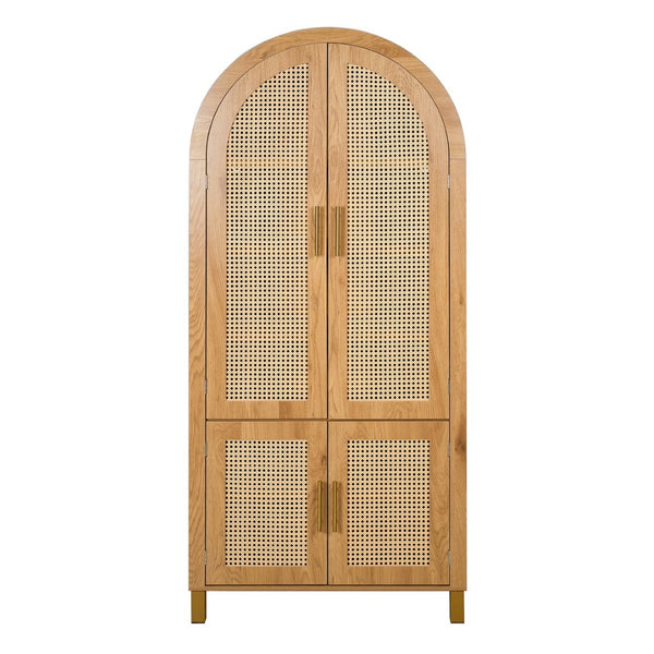 English Elm 71" Tall Rattan Door Farmhouse Cabinet with Adjustable Shelves for Dining Kitchen Oak W2917P493735