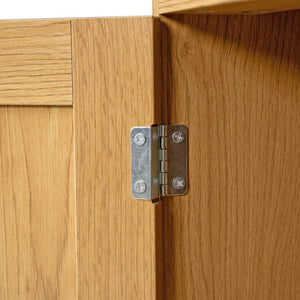 English Elm 75 Inch Farmhouse Pantry Cabinet with Charging Station Barn Door and Glass Shelving Oak W2917P493786