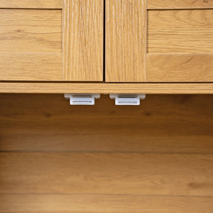 English Elm 75 Inch Farmhouse Pantry Cabinet with Charging Station Barn Door and Glass Shelving Oak W2917P493786