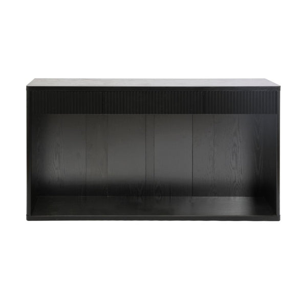 English Elm 63 Inch Fluted Console Table with 3 Drawers Open Shelf for Entryway or Living Room Black W2917P542461