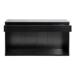 English Elm 63 Inch Fluted Console Table with 3 Drawers Open Shelf for Entryway or Living Room Black W2917P542461