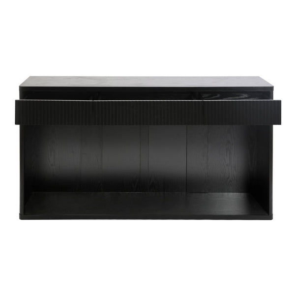 English Elm 63 Inch Fluted Console Table with 3 Drawers Open Shelf for Entryway or Living Room Black W2917P542461