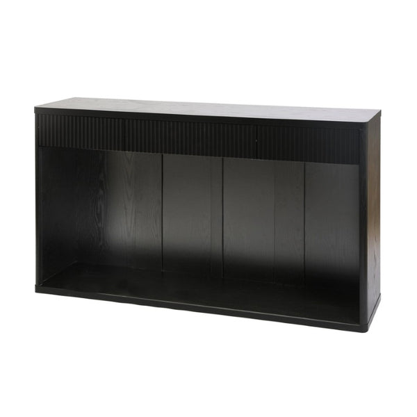 English Elm 63 Inch Fluted Console Table with 3 Drawers Open Shelf for Entryway or Living Room Black W2917P542461