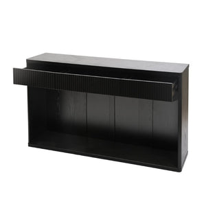 English Elm 63 Inch Fluted Console Table with 3 Drawers Open Shelf for Entryway or Living Room Black W2917P542461