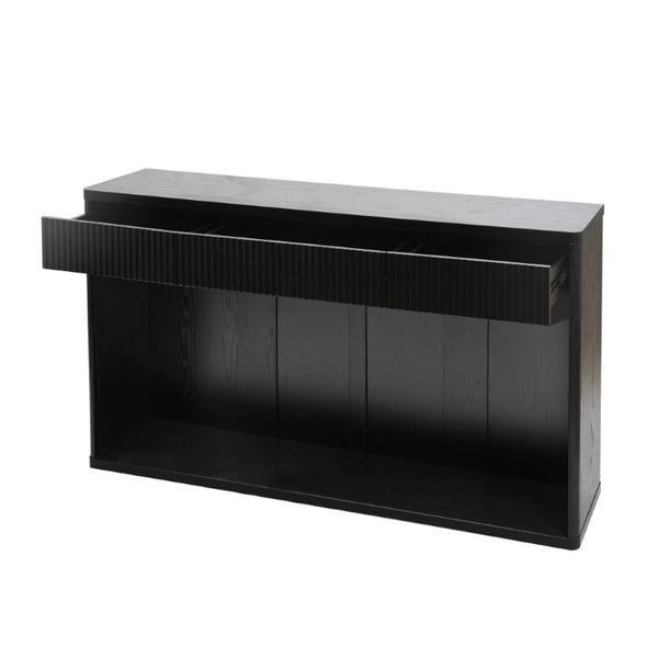 English Elm 63 Inch Fluted Console Table with 3 Drawers Open Shelf for Entryway or Living Room Black W2917P542461
