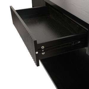 English Elm 63 Inch Fluted Console Table with 3 Drawers Open Shelf for Entryway or Living Room Black W2917P542461