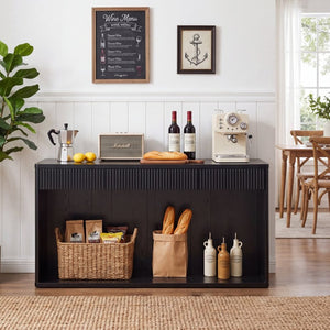 English Elm 63 Inch Fluted Console Table with 3 Drawers Open Shelf for Entryway or Living Room Black W2917P542461