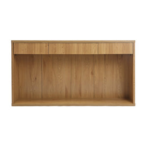 English Elm 63 Inch Fluted Console Table with 3 Drawers Open Shelf for Entryway or Living Room Natural W2917P542470