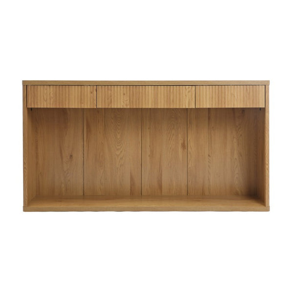 English Elm 63 Inch Fluted Console Table with 3 Drawers Open Shelf for Entryway or Living Room Natural W2917P542470