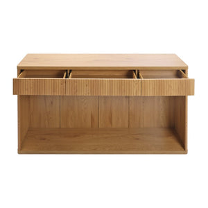 English Elm 63 Inch Fluted Console Table with 3 Drawers Open Shelf for Entryway or Living Room Natural W2917P542470