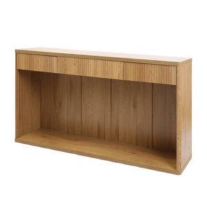 English Elm 63 Inch Fluted Console Table with 3 Drawers Open Shelf for Entryway or Living Room Natural W2917P542470