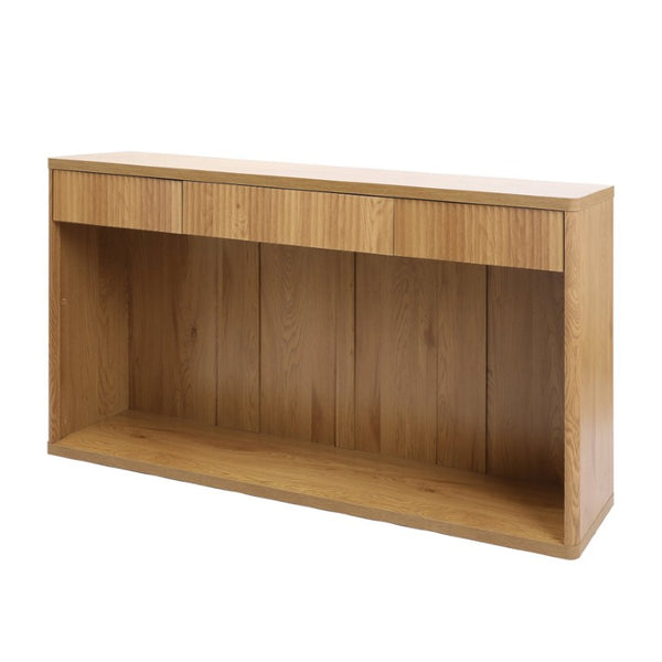English Elm 63 Inch Fluted Console Table with 3 Drawers Open Shelf for Entryway or Living Room Natural W2917P542470
