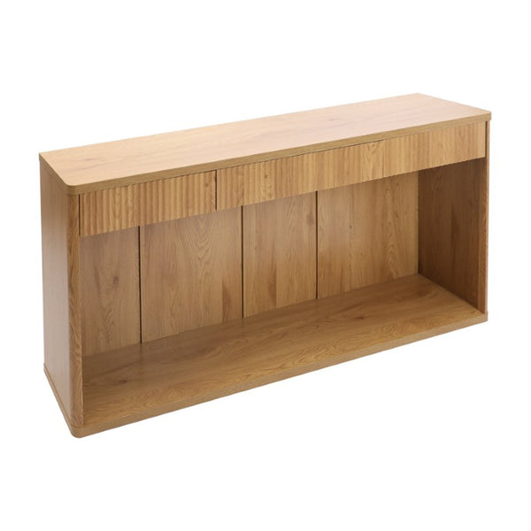 English Elm 63 Inch Fluted Console Table with 3 Drawers Open Shelf for Entryway or Living Room Natural W2917P542470