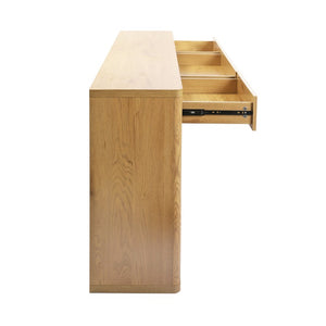 English Elm 63 Inch Fluted Console Table with 3 Drawers Open Shelf for Entryway or Living Room Natural W2917P542470
