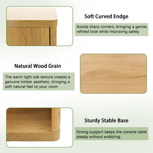 English Elm 63 Inch Fluted Console Table with 3 Drawers Open Shelf for Entryway or Living Room Natural W2917P542470