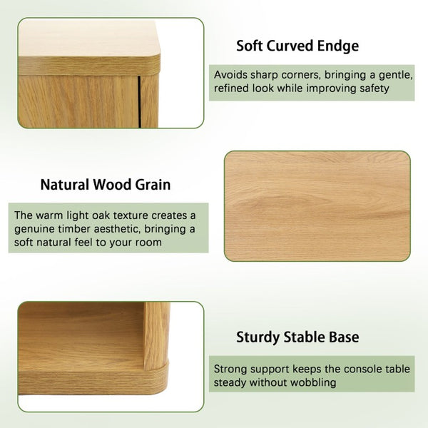 English Elm 63 Inch Fluted Console Table with 3 Drawers Open Shelf for Entryway or Living Room Natural W2917P542470