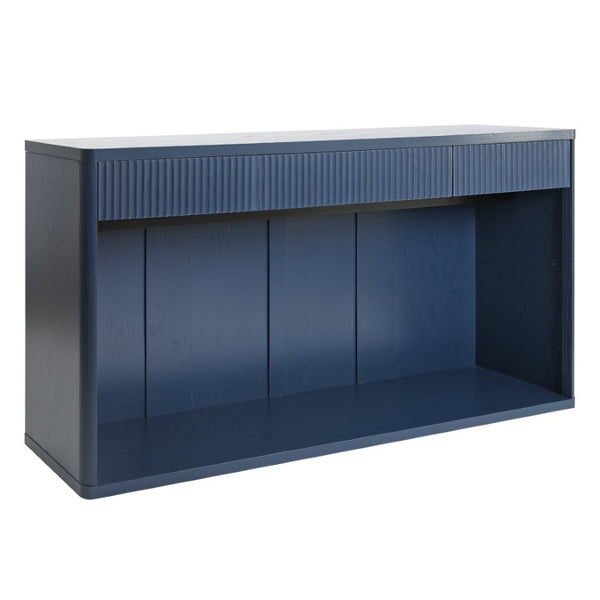 English Elm 63 Inch Fluted Console Table with 3 Drawers Open Shelf for Entryway or Living Room Navy Blue W2917P542483