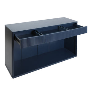 English Elm 63 Inch Fluted Console Table with 3 Drawers Open Shelf for Entryway or Living Room Navy Blue W2917P542483