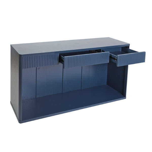 English Elm 63 Inch Fluted Console Table with 3 Drawers Open Shelf for Entryway or Living Room Navy Blue W2917P542483