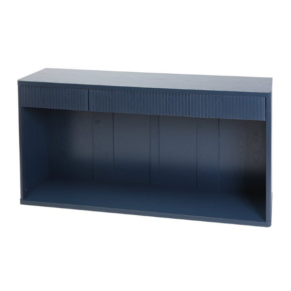 English Elm 63 Inch Fluted Console Table with 3 Drawers Open Shelf for Entryway or Living Room Navy Blue W2917P542483