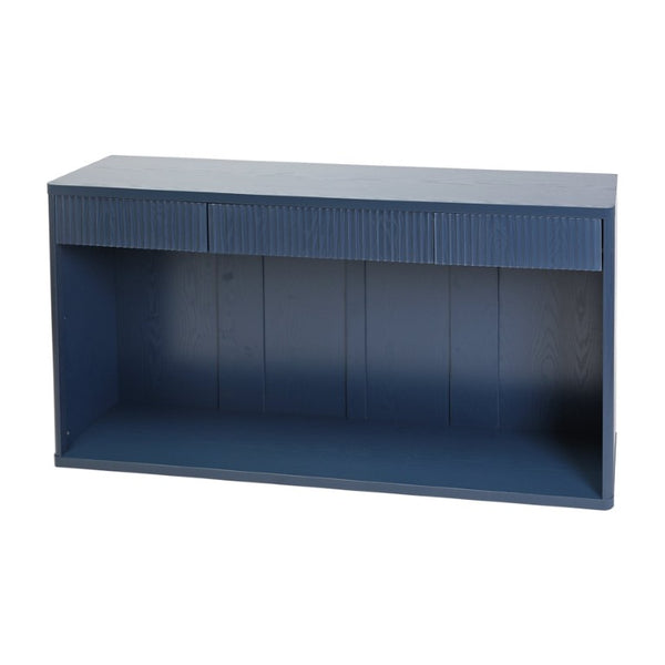 English Elm 63 Inch Fluted Console Table with 3 Drawers Open Shelf for Entryway or Living Room Navy Blue W2917P542483