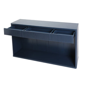 English Elm 63 Inch Fluted Console Table with 3 Drawers Open Shelf for Entryway or Living Room Navy Blue W2917P542483