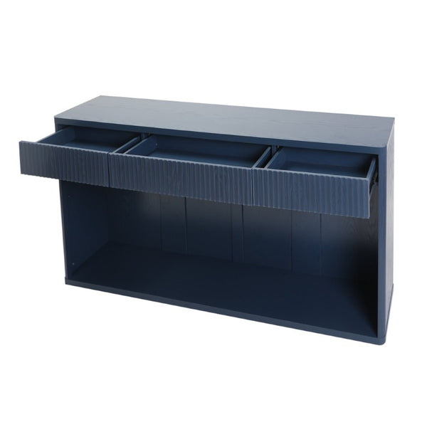 English Elm 63 Inch Fluted Console Table with 3 Drawers Open Shelf for Entryway or Living Room Navy Blue W2917P542483