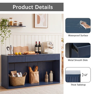 English Elm 63 Inch Fluted Console Table with 3 Drawers Open Shelf for Entryway or Living Room Navy Blue W2917P542483