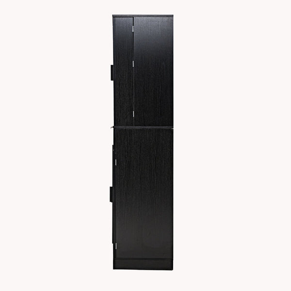 English Elm 72 Inch Fluted Matte Black Pantry Cabinet with Slide Out Drawers and Vertical Storage W2917S00018