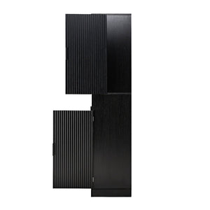 English Elm 72 Inch Fluted Matte Black Pantry Cabinet with Slide Out Drawers and Vertical Storage W2917S00018