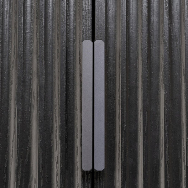English Elm 72 Inch Fluted Matte Black Pantry Cabinet with Slide Out Drawers and Vertical Storage W2917S00018