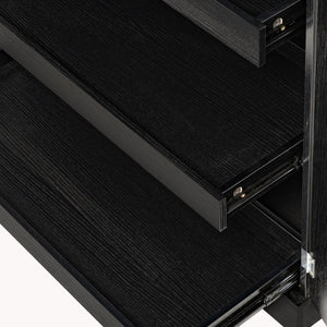 English Elm 72 Inch Fluted Matte Black Pantry Cabinet with Slide Out Drawers and Vertical Storage W2917S00018
