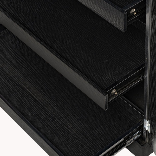 English Elm 72 Inch Fluted Matte Black Pantry Cabinet with Slide Out Drawers and Vertical Storage W2917S00018