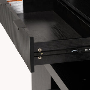 English Elm 72 Inch Fluted Matte Black Pantry Cabinet with Slide Out Drawers and Vertical Storage W2917S00018