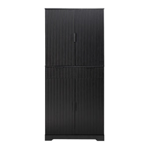 English Elm 72 Inch Fluted Matte Black Pantry Cabinet with Slide Out Drawers and Vertical Storage W2917S00018