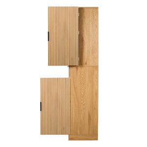 English Elm 72 Inch Fluted Pantry Cabinet Oak Finish with Drawers and Door Shelves Freestanding W2917S00019