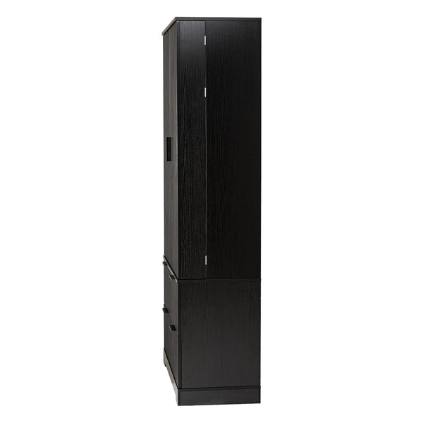 English Elm 72 Inch Fluted Tall Pantry Cabinet with Deep Drawers and Door Spice Rack Shelving Black W2917S00020