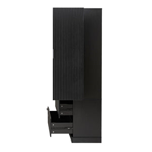 English Elm 72 Inch Fluted Tall Pantry Cabinet with Deep Drawers and Door Spice Rack Shelving Black W2917S00020