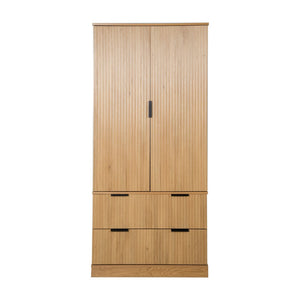English Elm 72 Inch Fluted Tall Pantry Cabinet with Deep Drawers and Door Spice Rack Shelving Oak W2917S00021