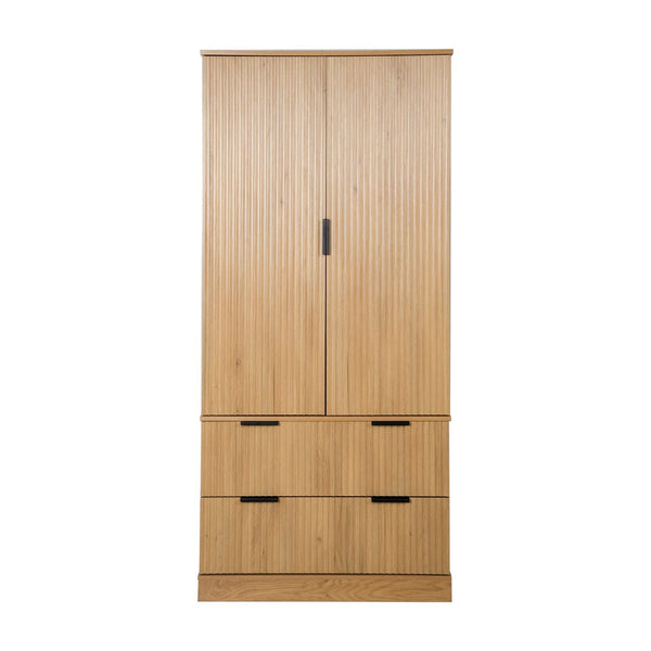 English Elm 72 Inch Fluted Tall Pantry Cabinet with Deep Drawers and Door Spice Rack Shelving Oak W2917S00021