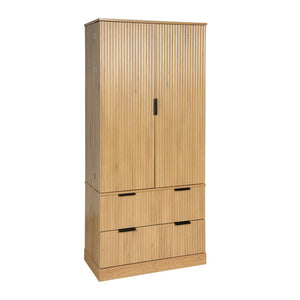 English Elm 72 Inch Fluted Tall Pantry Cabinet with Deep Drawers and Door Spice Rack Shelving Oak W2917S00021